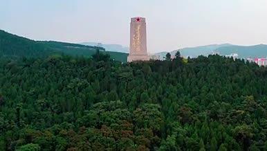 4K红色景点英雄山纪念碑航拍视频的预览图